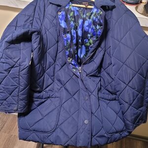 Isaac Mizrahi Live Navy blue, floral lined jacket